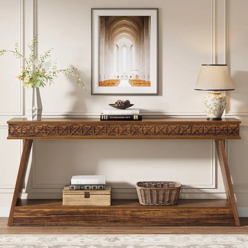 70.87-Inch Extra Long Entryway Table, 2-Tier Narrow Console Table with Storage - 70.87 D x 11.81 W x 31.5 H