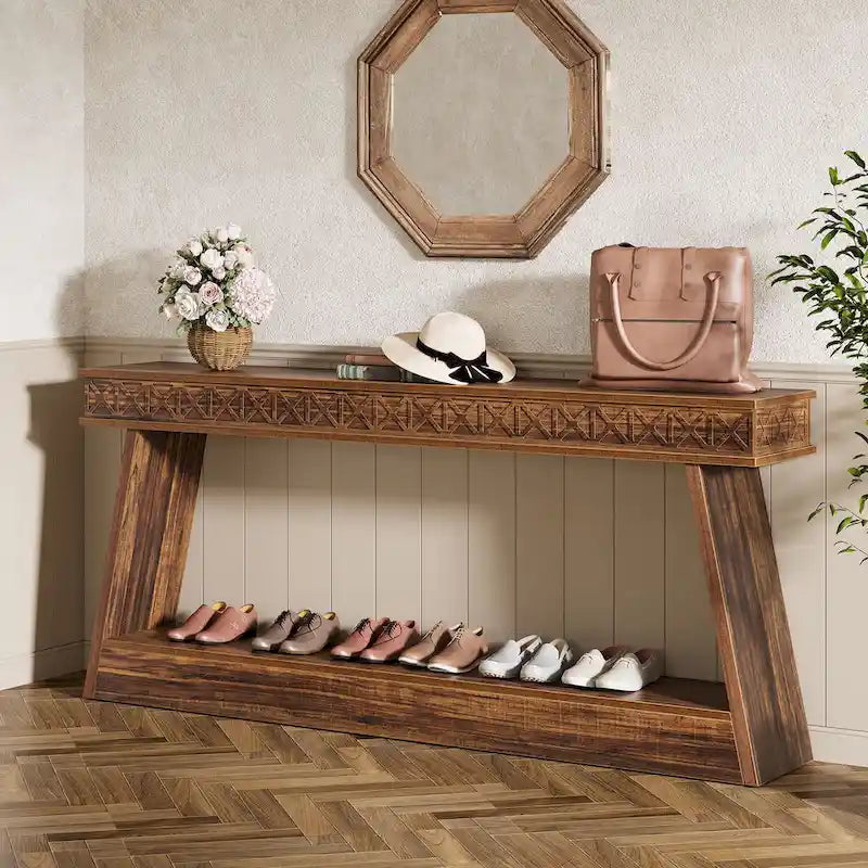 70.87-Inch Extra Long Entryway Table, 2-Tier Narrow Console Table with Storage - 70.87 D x 11.81 W x 31.5 H