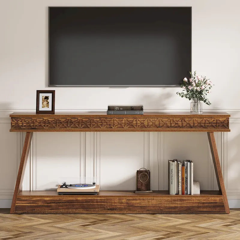 70.87-Inch Extra Long Entryway Table, 2-Tier Narrow Console Table with Storage - 70.87 D x 11.81 W x 31.5 H