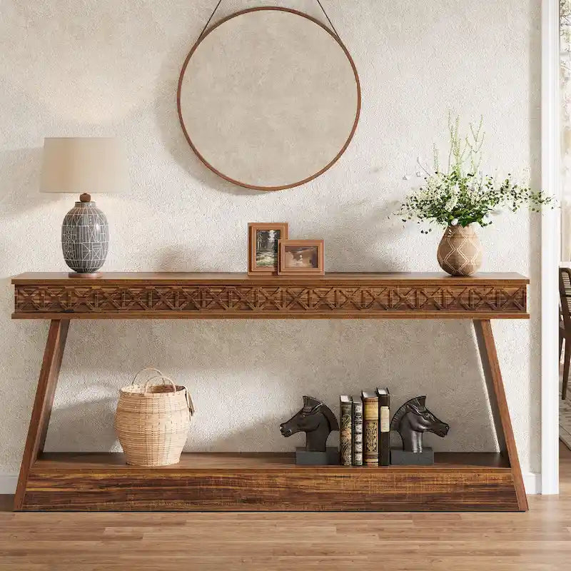 70.87-Inch Extra Long Entryway Table, 2-Tier Narrow Console Table with Storage - 70.87 D x 11.81 W x 31.5 H