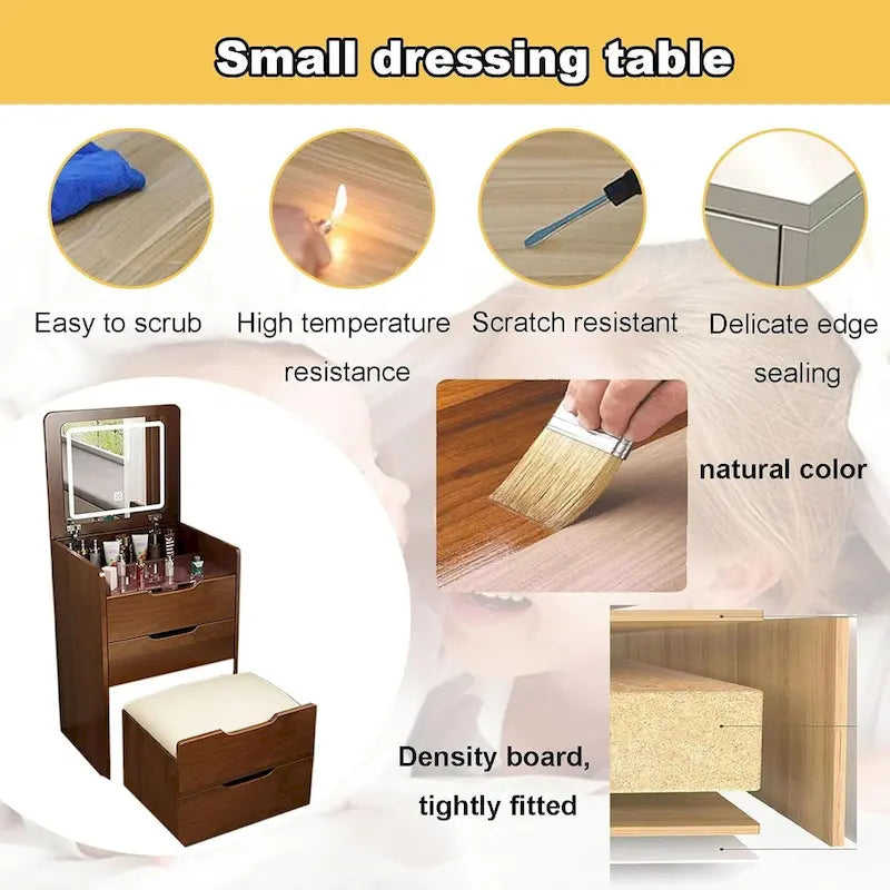 48cm 3-in-1 Vanity Desk - Flip Top Mirror, Glass Top & 3 Drawers, Compact Makeup Table for Bedroom