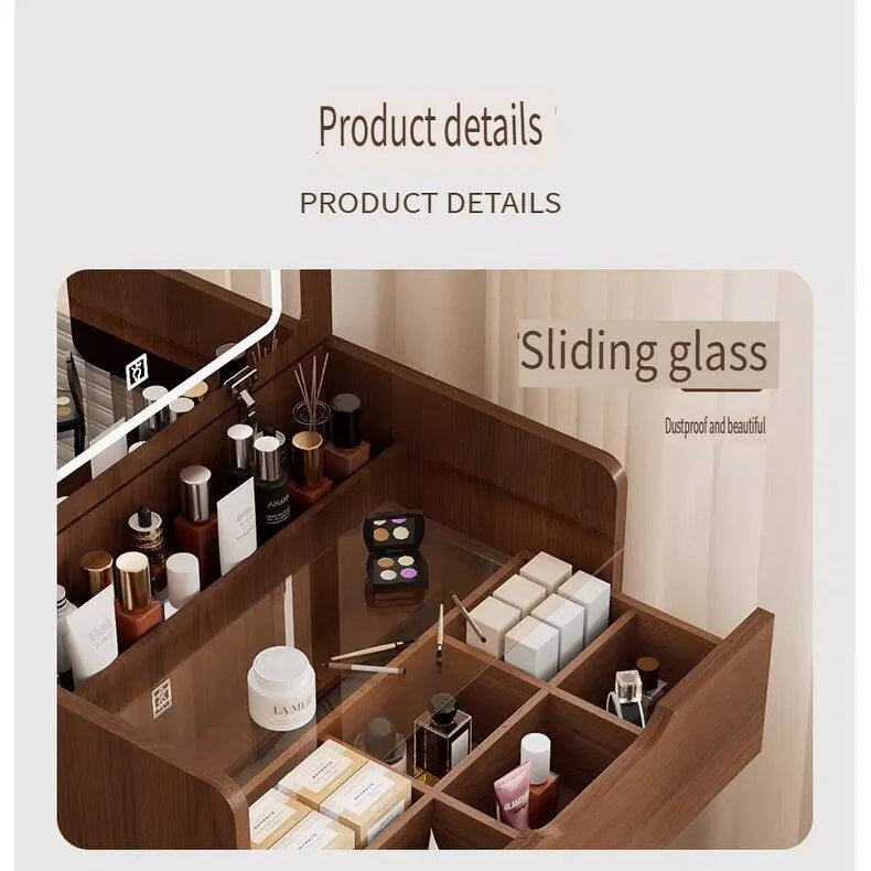 48cm 3-in-1 Vanity Desk - Flip Top Mirror, Glass Top & 3 Drawers, Compact Makeup Table for Bedroom