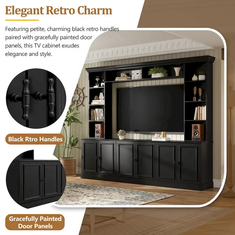 97.4W Mid-Century TV Stand with Bookshelves, Adjustable Shelf & Bridge - Entertainment Center for TVs Up to 70