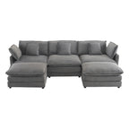 Modular Sofa Couch, Upholstered Corduroy L-Shape Sectional Sofa with Side Storage Pockets and Movable Ottoman