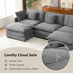 Modular Sofa Couch, Upholstered Corduroy L-Shape Sectional Sofa with Side Storage Pockets and Movable Ottoman