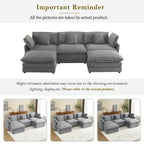 Modular Sofa Couch, Upholstered Corduroy L-Shape Sectional Sofa with Side Storage Pockets and Movable Ottoman