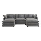 Modular Sofa Couch, Upholstered Corduroy L-Shape Sectional Sofa with Side Storage Pockets and Movable Ottoman