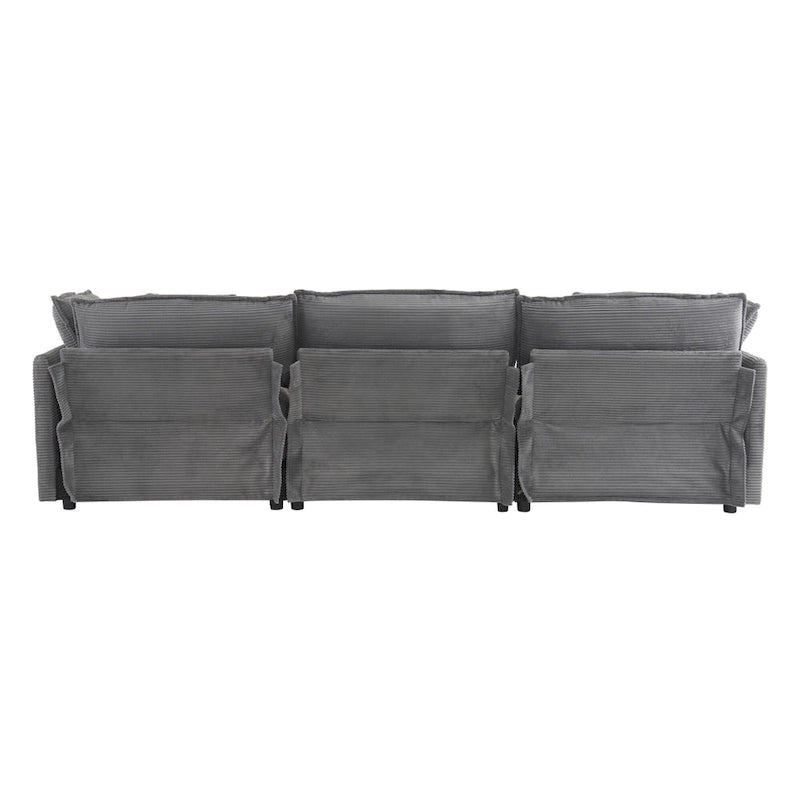 Modular Sofa Couch, Upholstered Corduroy L-Shape Sectional Sofa with Side Storage Pockets and Movable Ottoman