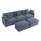 Modular Sofa Couch, Upholstered Corduroy L-Shape Sectional Sofa with Side Storage Pockets and Movable Ottoman