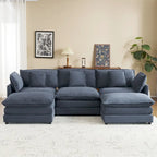 Modular Sofa Couch, Upholstered Corduroy L-Shape Sectional Sofa with Side Storage Pockets and Movable Ottoman