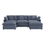 Modular Sofa Couch, Upholstered Corduroy L-Shape Sectional Sofa with Side Storage Pockets and Movable Ottoman