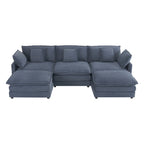 Modular Sofa Couch, Upholstered Corduroy L-Shape Sectional Sofa with Side Storage Pockets and Movable Ottoman