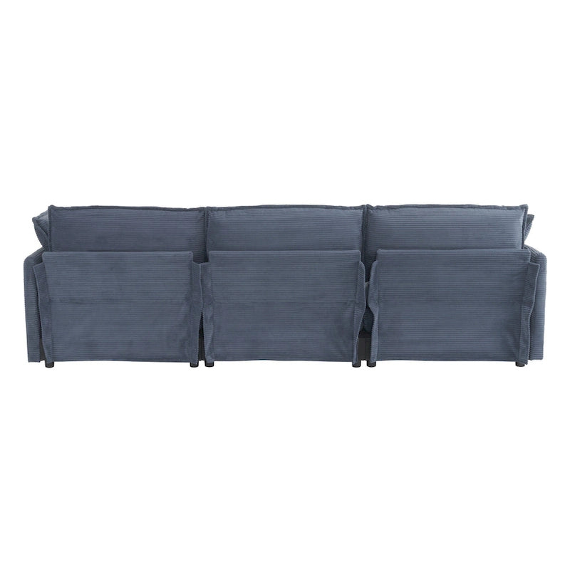 Modular Sofa Couch, Upholstered Corduroy L-Shape Sectional Sofa with Side Storage Pockets and Movable Ottoman