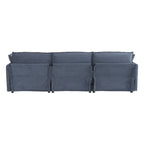 Modular Sofa Couch, Upholstered Corduroy L-Shape Sectional Sofa with Side Storage Pockets and Movable Ottoman