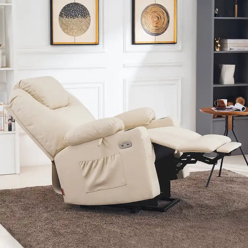 MCombo Large Power Lift Recliner Leather Chair with Massage, Heat, Cup Holders,Extended Footrest, Leather 7516