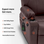 MCombo Large Power Lift Recliner Leather Chair with Massage, Heat, Cup Holders,Extended Footrest, Leather 7516