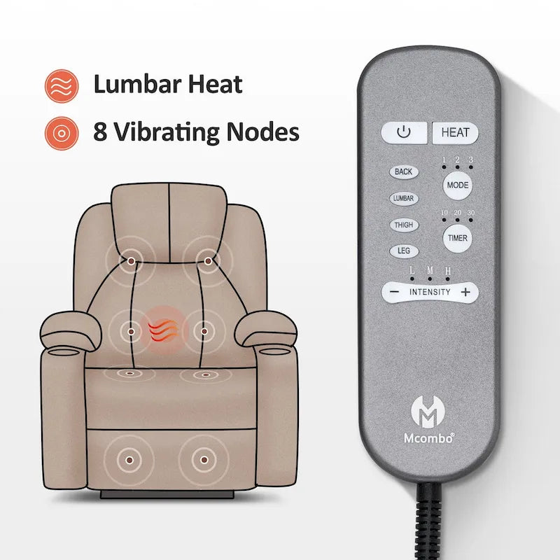 MCombo Large Power Lift Recliner Leather Chair with Massage, Heat, Cup Holders,Extended Footrest, Leather 7516