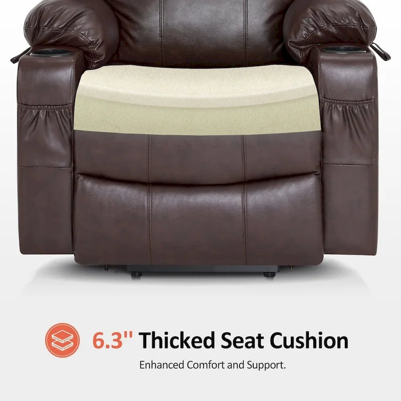 MCombo Large Power Lift Recliner Leather Chair with Massage, Heat, Cup Holders,Extended Footrest, Leather 7516