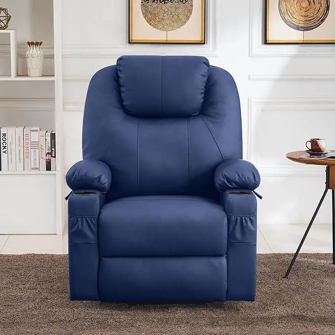 MCombo Large Power Lift Recliner Leather Chair with Massage, Heat, Cup Holders,Extended Footrest, Leather 7516