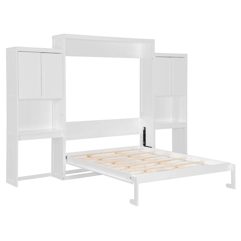 All-in-one Murphy Bed with Desk, Vanity and Wardrobe Queen Folding Bed