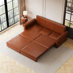 3-in-1 King Pull Out Sofa Bed Chesterfield Sofa, Velvet/Faux Leather Convertible Sleeper Sofa with Nailhead Trim & Rolled Arm