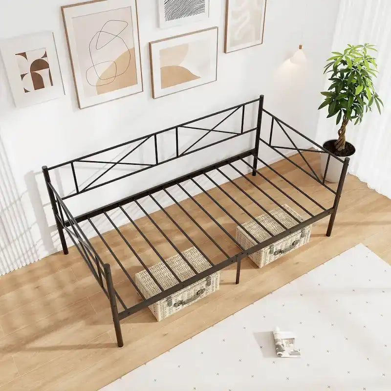 Gymax Twin Size Metal Daybed Modern Platform Bed w/ Heavy-duty Metal