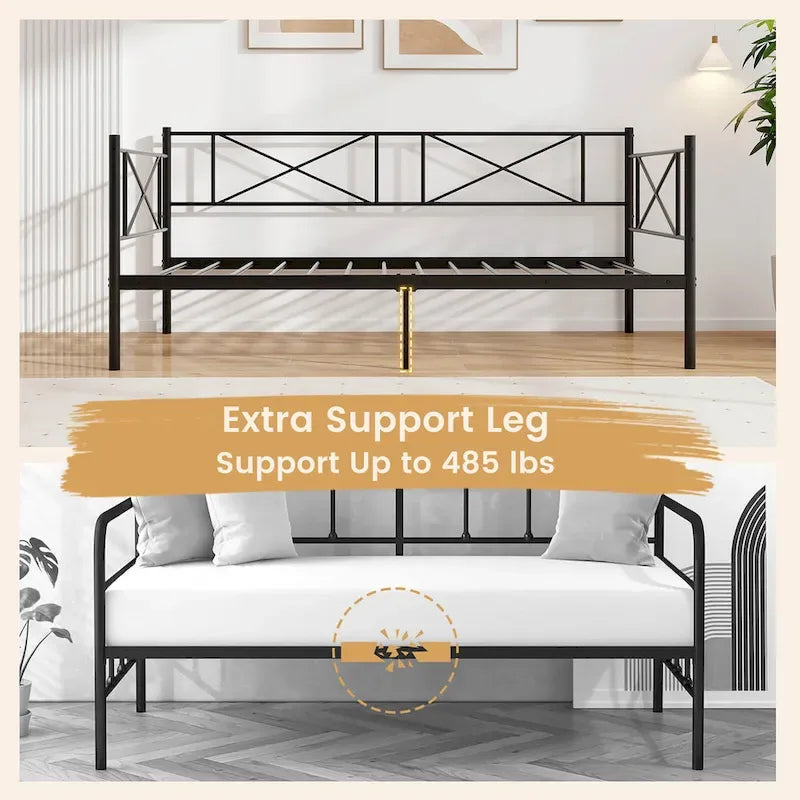 Gymax Twin Size Metal Daybed Modern Platform Bed w/ Heavy-duty Metal