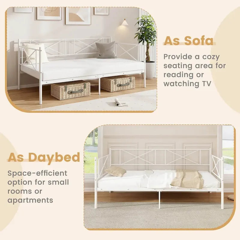 Gymax Twin Size Metal Daybed Modern Platform Bed w/ Heavy-duty Metal