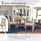 5-Piece Farmhouse Dining Table Set Wood Round Extendable Dining Table and Chair Sets with Nailheads Chairs for Dining Room
