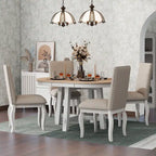 5-Piece Farmhouse Dining Table Set Wood Round Extendable Dining Table and Chair Sets with Nailheads Chairs for Dining Room