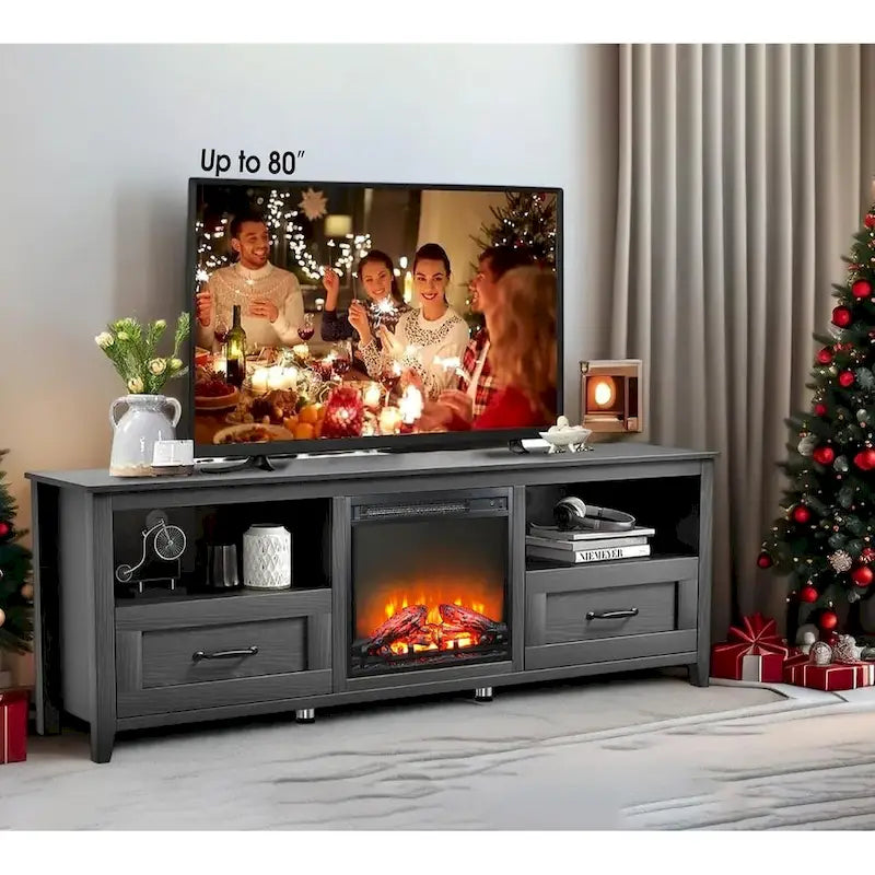 WESOME 70 Fireplace TV Stand Entertainment Center with 18 Electric Fireplace