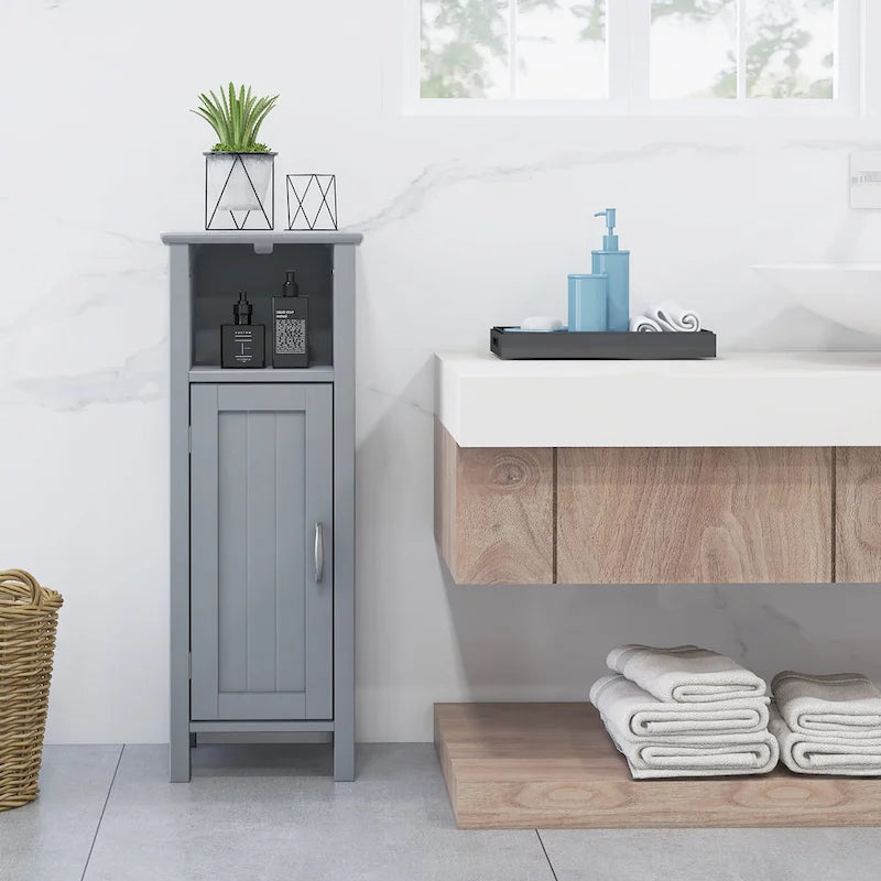 Gymax Bathroom Storage Organizer Narrow Floor Cabinet w/ 2-Tier