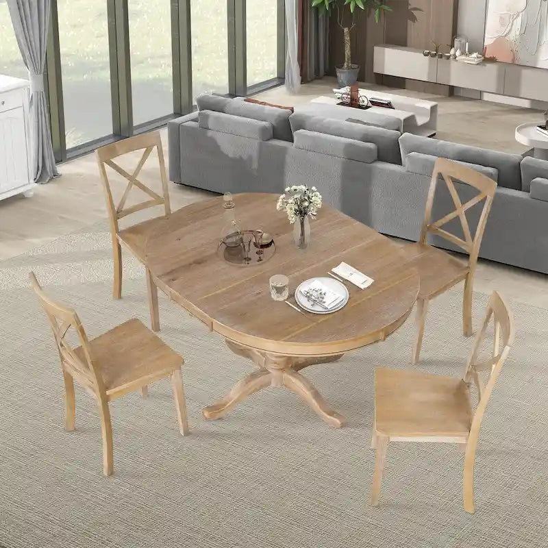Modern Dining Table Set for 4 with Round Table and 4 Kitchen Room Chairs, 5 Piece Kitchen Table Set for Dining Room