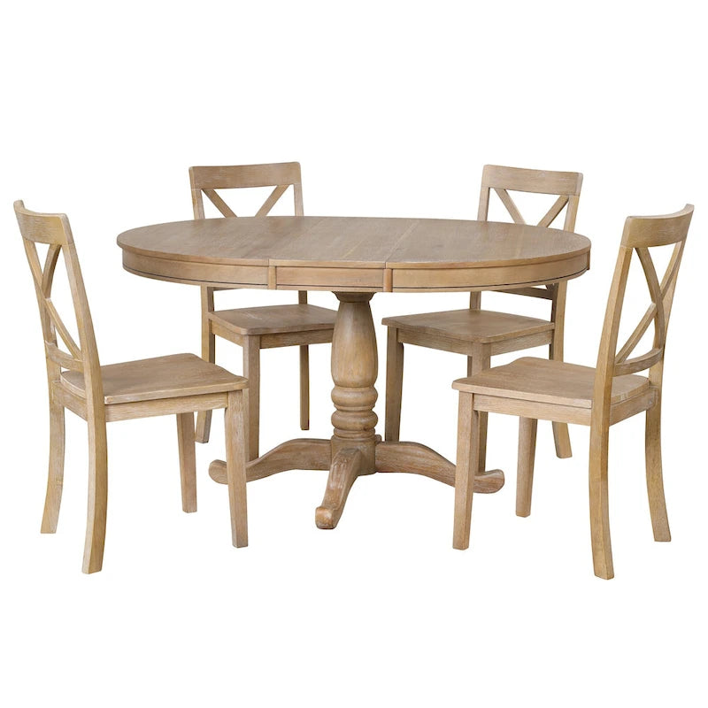 Modern Dining Table Set for 4 with Round Table and 4 Kitchen Room Chairs, 5 Piece Kitchen Table Set for Dining Room