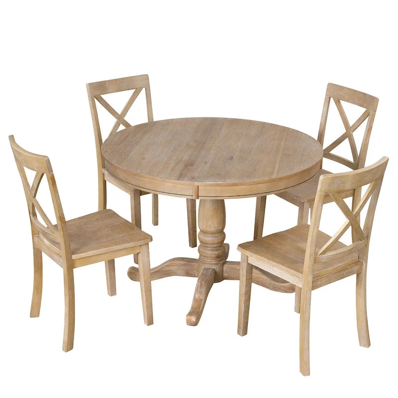 Modern Dining Table Set for 4 with Round Table and 4 Kitchen Room Chairs, 5 Piece Kitchen Table Set for Dining Room