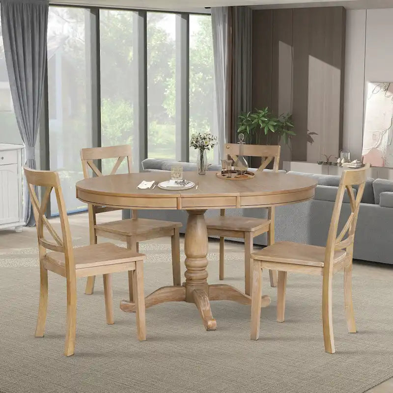 Modern Dining Table Set for 4 with Round Table and 4 Kitchen Room Chairs, 5 Piece Kitchen Table Set for Dining Room