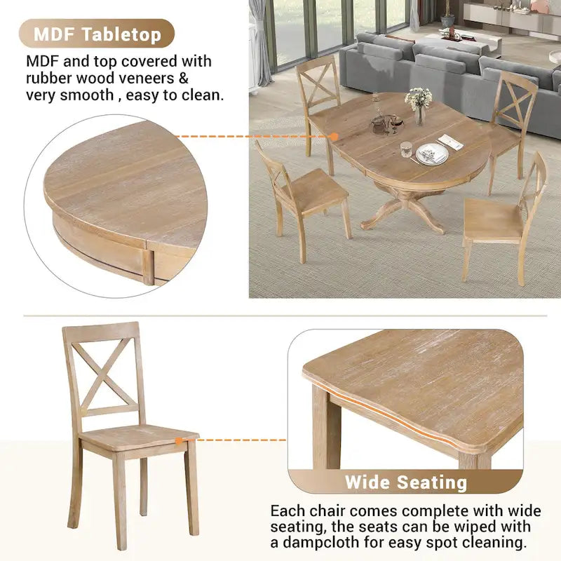 Modern Dining Table Set for 4 with Round Table and 4 Kitchen Room Chairs, 5 Piece Kitchen Table Set for Dining Room