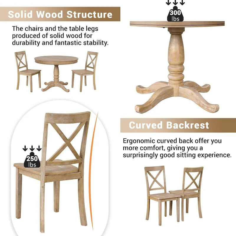 Modern Dining Table Set for 4 with Round Table and 4 Kitchen Room Chairs, 5 Piece Kitchen Table Set for Dining Room