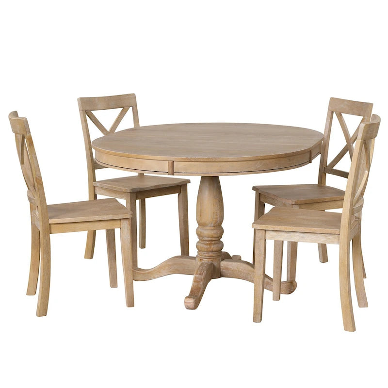 Modern Dining Table Set for 4 with Round Table and 4 Kitchen Room Chairs, 5 Piece Kitchen Table Set for Dining Room