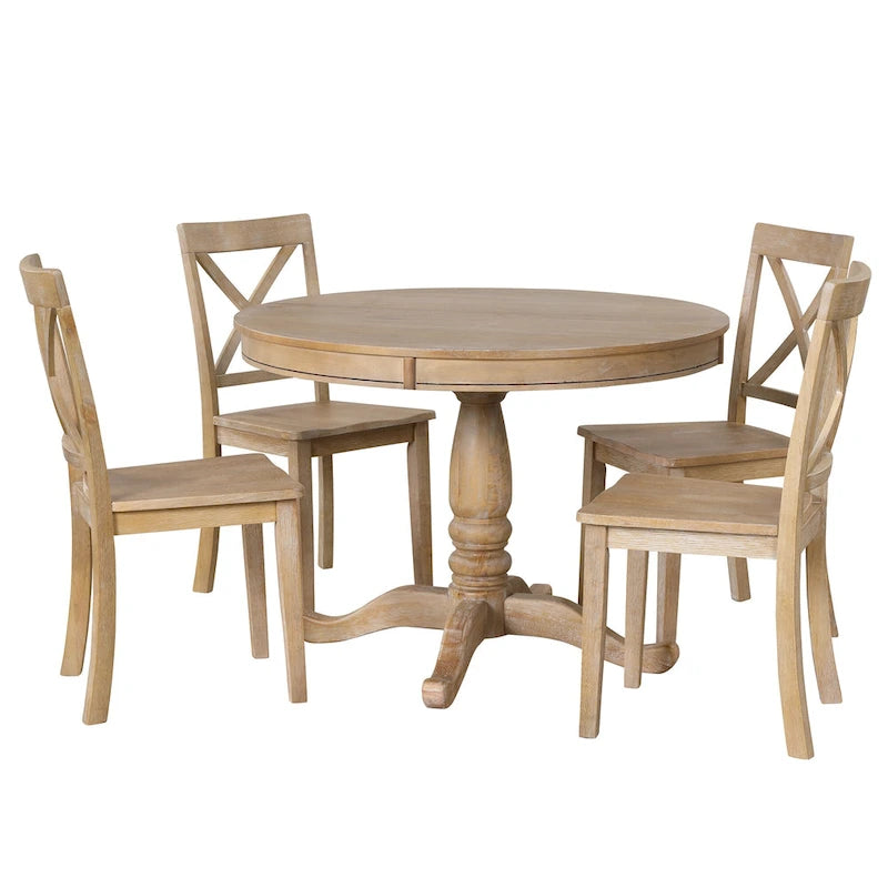 Modern Dining Table Set for 4 with Round Table and 4 Kitchen Room Chairs, 5 Piece Kitchen Table Set for Dining Room