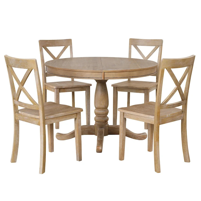 Modern Dining Table Set for 4 with Round Table and 4 Kitchen Room Chairs, 5 Piece Kitchen Table Set for Dining Room