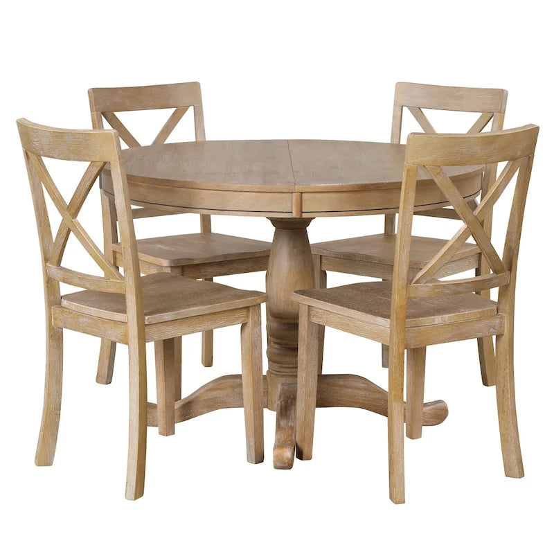 Modern Dining Table Set for 4 with Round Table and 4 Kitchen Room Chairs, 5 Piece Kitchen Table Set for Dining Room