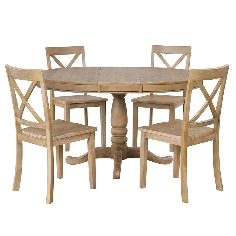 Modern Dining Table Set for 4 with Round Table and 4 Kitchen Room Chairs, 5 Piece Kitchen Table Set for Dining Room