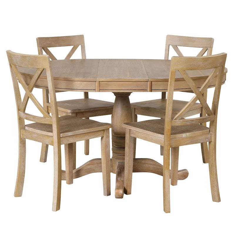 Modern Dining Table Set for 4 with Round Table and 4 Kitchen Room Chairs, 5 Piece Kitchen Table Set for Dining Room