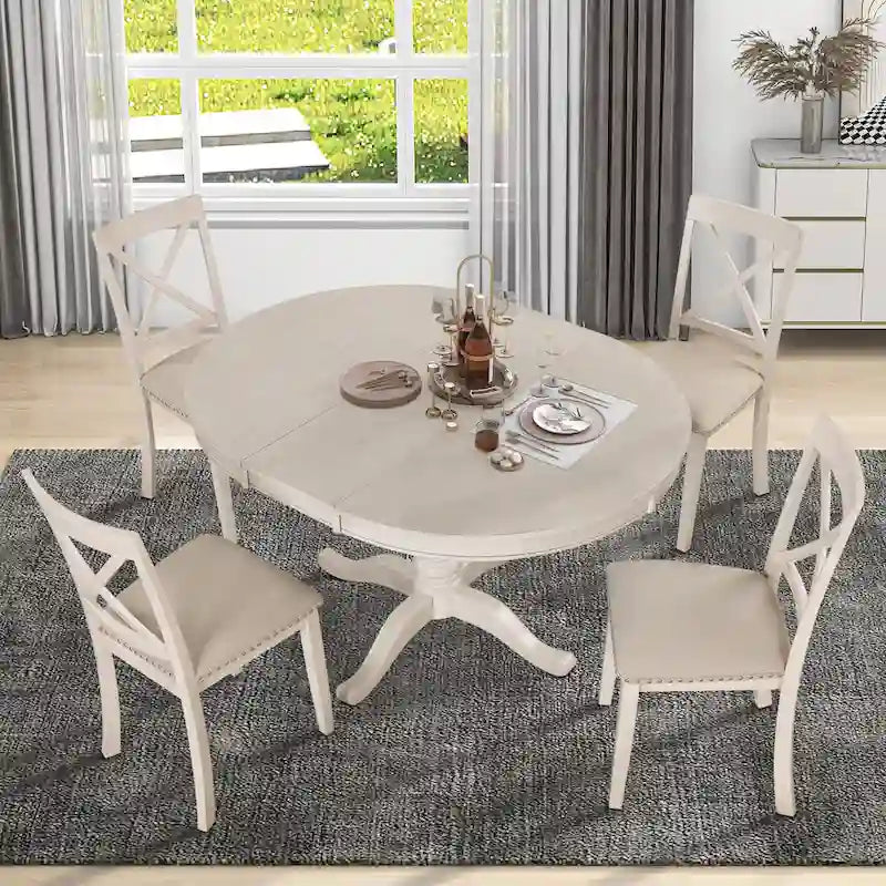 Modern Dining Table Set for 4 with Round Table and 4 Kitchen Room Chairs, 5 Piece Kitchen Table Set for Dining Room