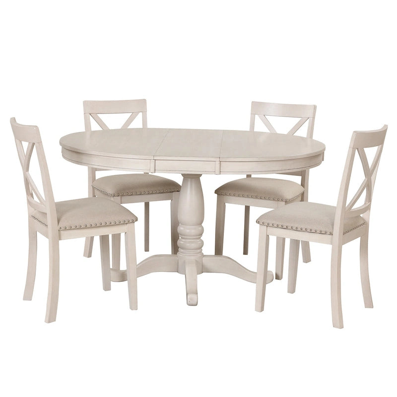 Modern Dining Table Set for 4 with Round Table and 4 Kitchen Room Chairs, 5 Piece Kitchen Table Set for Dining Room