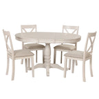 Modern Dining Table Set for 4 with Round Table and 4 Kitchen Room Chairs, 5 Piece Kitchen Table Set for Dining Room