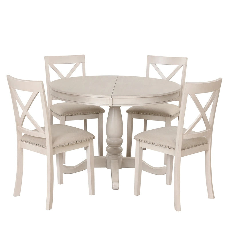 Modern Dining Table Set for 4 with Round Table and 4 Kitchen Room Chairs, 5 Piece Kitchen Table Set for Dining Room