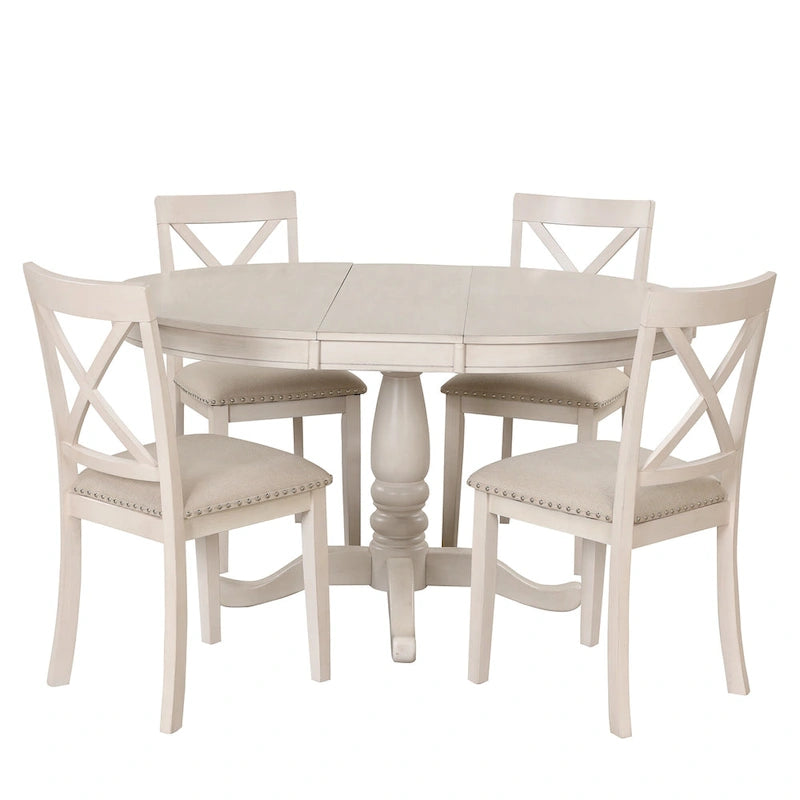 Modern Dining Table Set for 4 with Round Table and 4 Kitchen Room Chairs, 5 Piece Kitchen Table Set for Dining Room