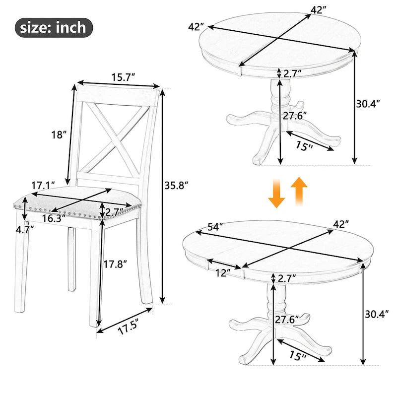 Modern Dining Table Set for 4 with Round Table and 4 Kitchen Room Chairs, 5 Piece Kitchen Table Set for Dining Room
